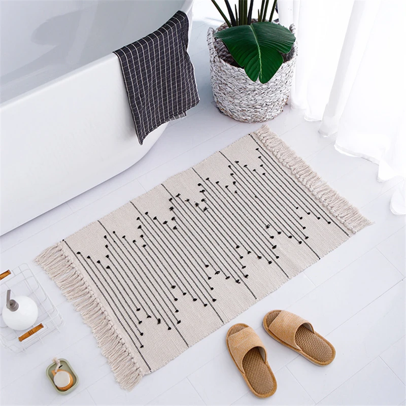 Nordic Simple Plain Floor Mat Hand Crochet Tufted Tassel Carpet Bathtub Bedside Anti Slip Pad Living Room Bedroom Entry Door | Дом и сад