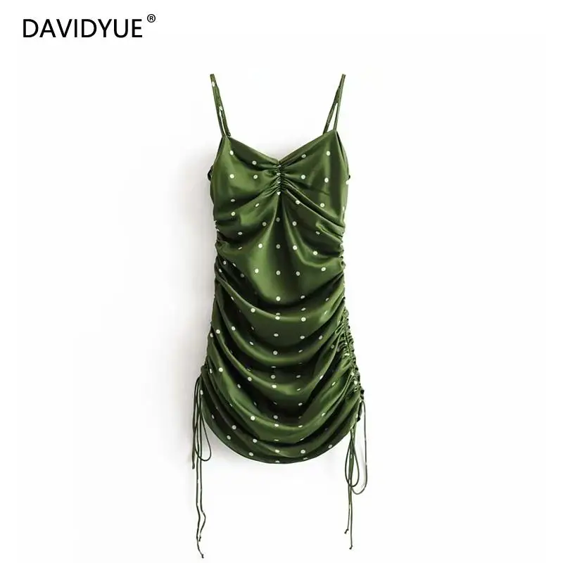 

Summer dress women green chiffon dress party ladies dresses sleeveless mini vestidos streetwear white dots strapless dress