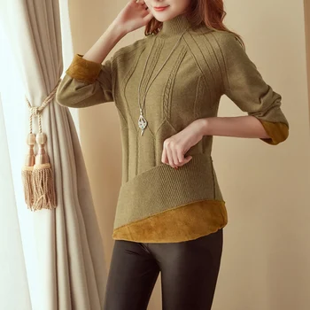 

Autumn Plus Velvet Warm Knitted Pullover Half Turtleneck Sweater Winter Sweater Women Casual Female Tops LP486