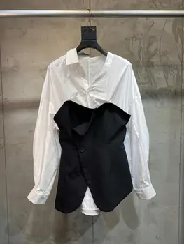 

2019 new ladies fashion long sleeve sexy casual stitching top 1224