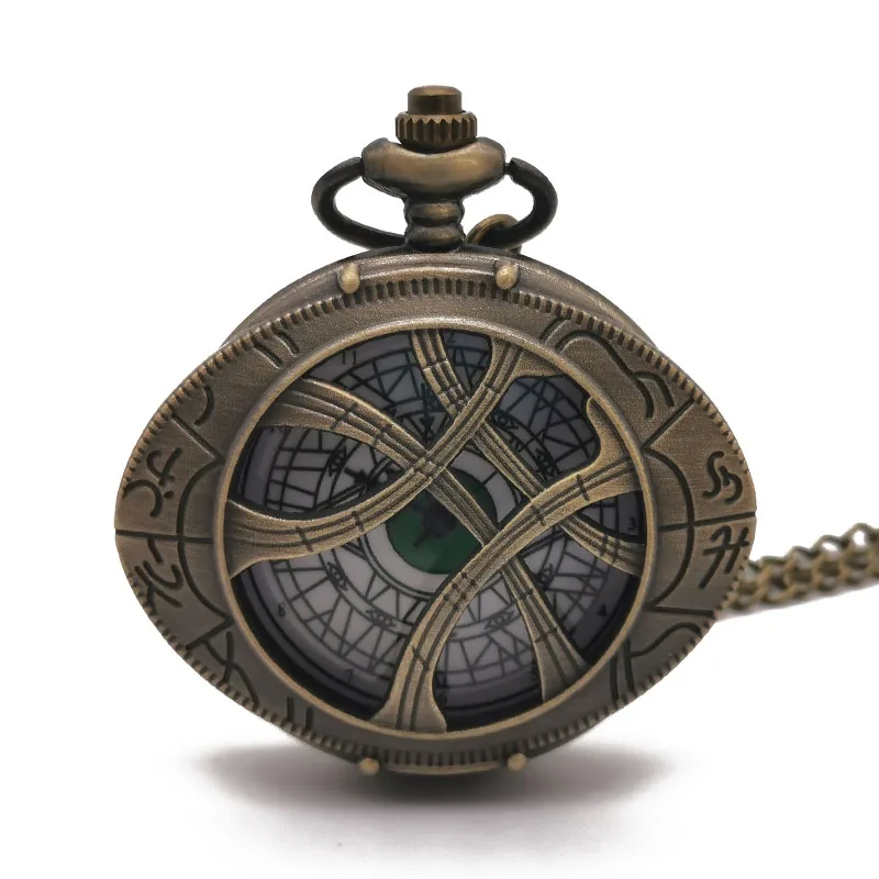 

Antique Bronze/Gold Eye Of Agamotto Round Case Shape Steampunk Quartz Pocket Watch Pendant Necklace Chain Gifts for Men Women