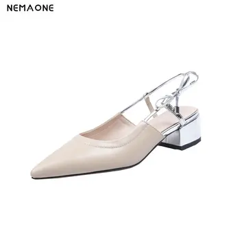 

2020 New Fashion Slingbacks Women Pumps The High Quality Cow Leather 4cm Heel Women Shoes Ladies Summer Casual Party Pumps