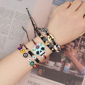 

Go2Boho Mexico Skull Bracelets Miyuki Heart Bracelet For Women Turkish Evil Eye Pulseras Handmade Leopard Shell Jewellery Gift