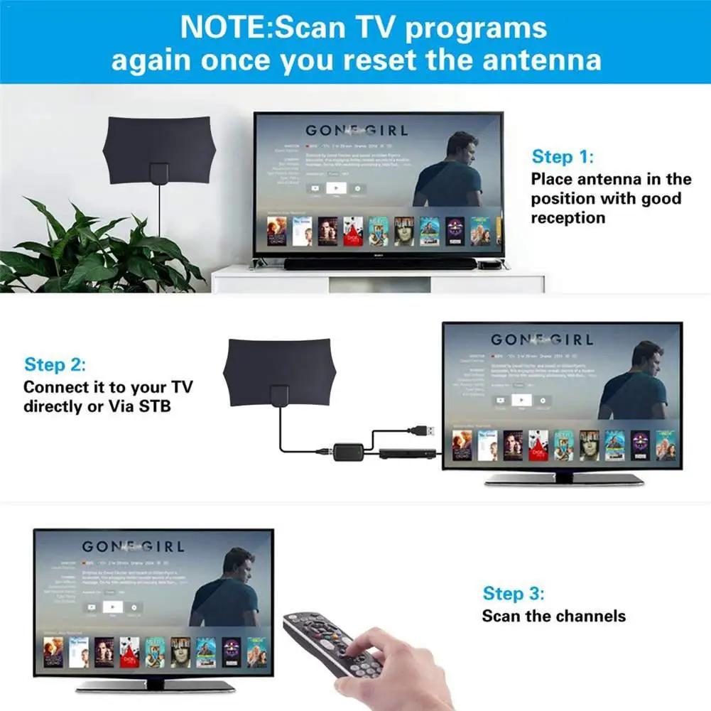 Крытый 960 миль ТВ антенны Freeview 25DB цифровой HD ТВ антенна с усилителем сигнала радиус Surf лиса DVB-T2 ТВ антенна