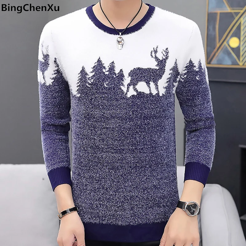 

Christmas Sweater men Winter Classic Deer Printed Knitted Pullovers mens Plus Size Streetwear Long Sleeve Causal Jumpers 9984