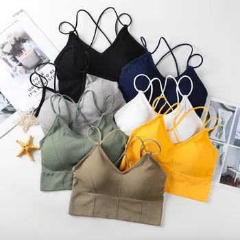 

Women Crop Top Seamless Underwear Wireless Female Crop Tops Sexy Lingerie Cross Strap Push Up Tank Top Padded Camisole
