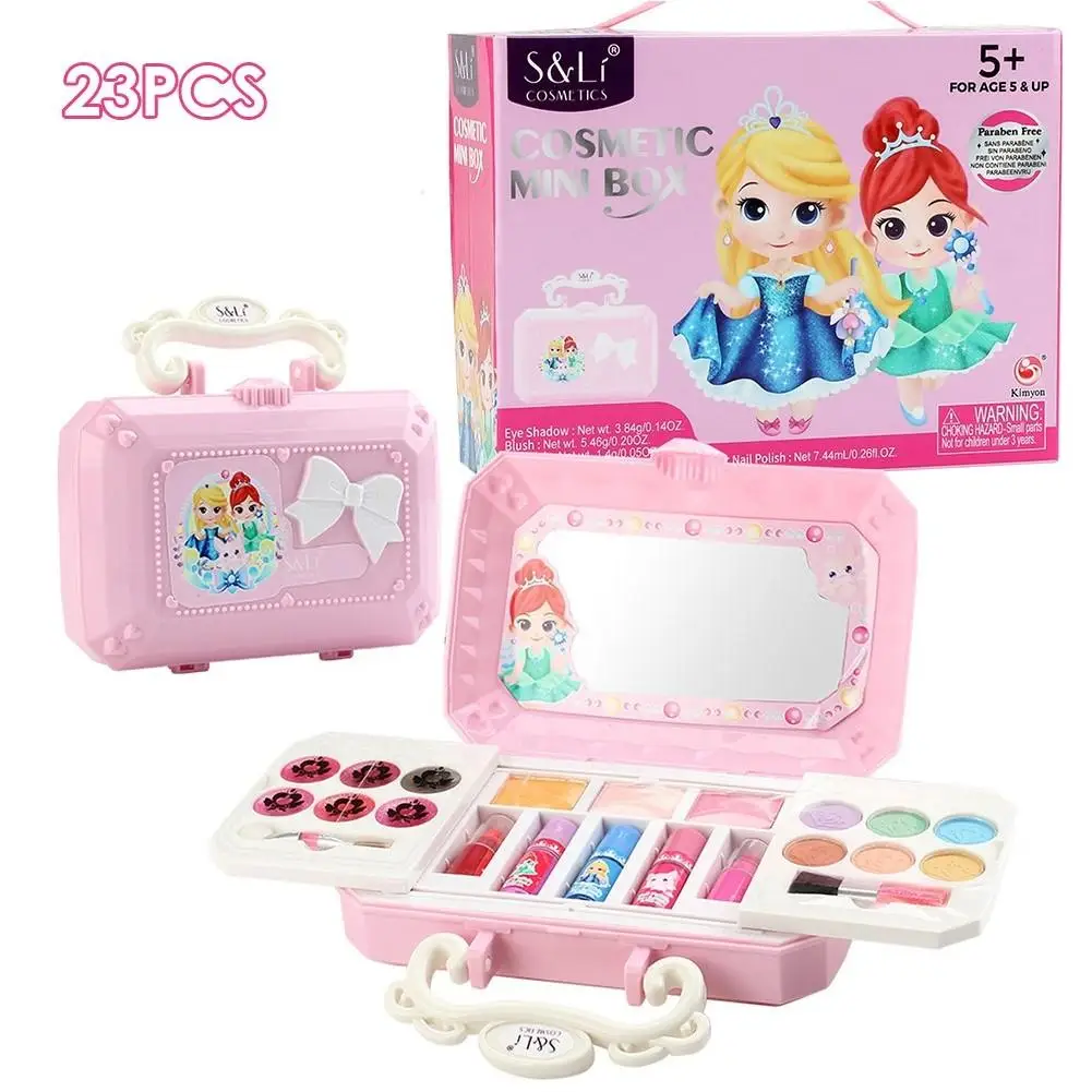 

Princess Cosmetics Box Girls Makeup Set Toys Make up Kits Play House Dress Up Safety Non-Toxic Mirror Cosmetic Toy Kit gift