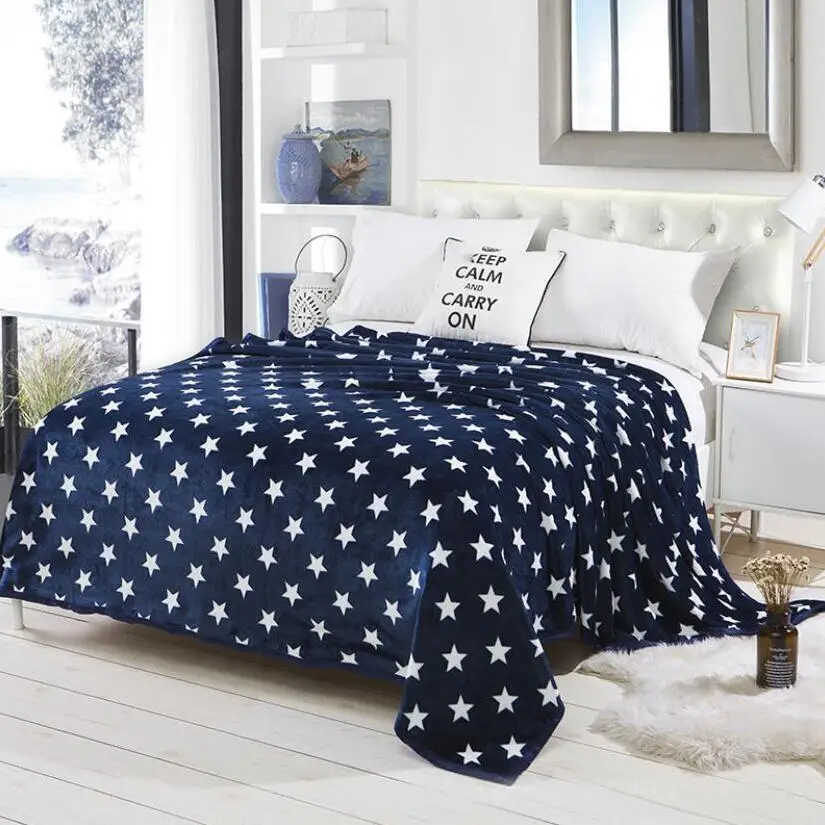 Winter Thick Coral Fleece Blanket Bedding Plaid Stripe Star Print Flannel Blankets Koc King Queen Size Bed Cover Cobertor M006