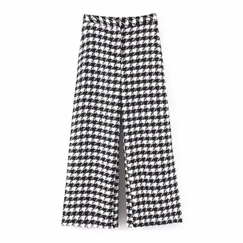 

Korean style high waist plaid pattern pants for women wide leg pants 2020 loose autumn casual long trouser pantalones mujer