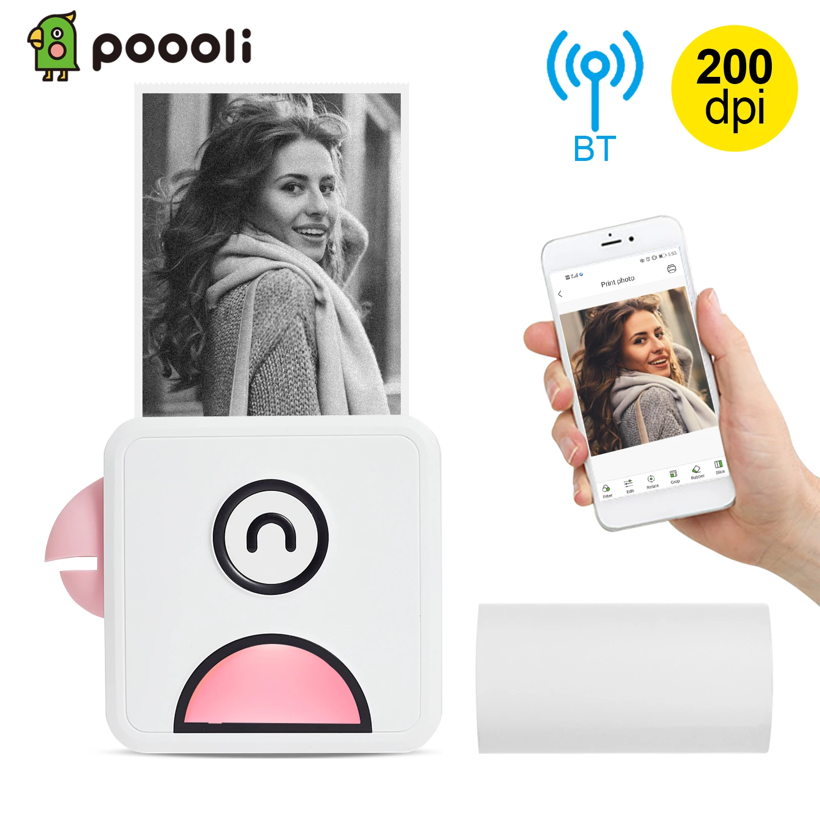 Poooli L1 Pocket Thermal Photo Printer 200dpi Portable BT Wireless Receipt Label Sticker Maker for Work Plan Memo Study Notes mini phone printer Printers