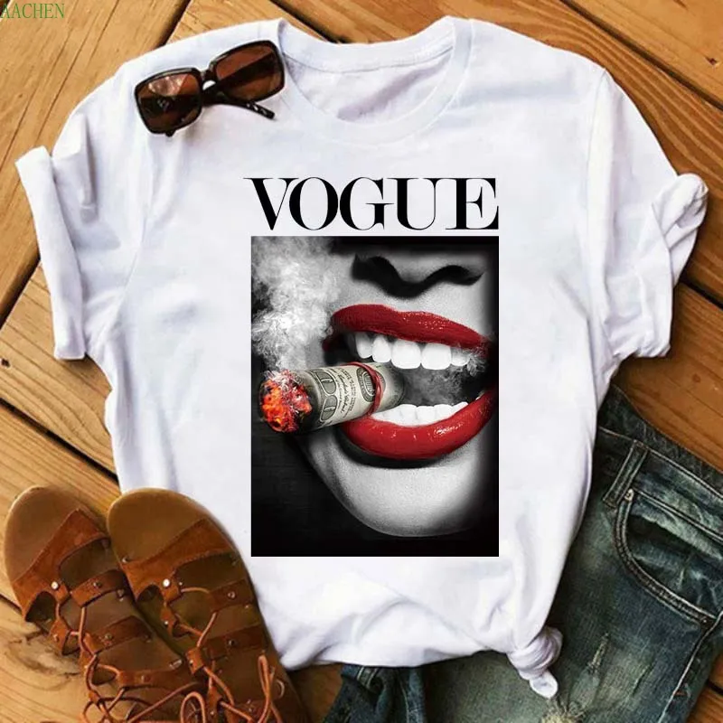 

Maycaur Sexy Lips Printed T Shirt Women Vogue Summer Short Sleeves Tops Tee Tumblr Streetwear Loose Plus Size Female Clothes