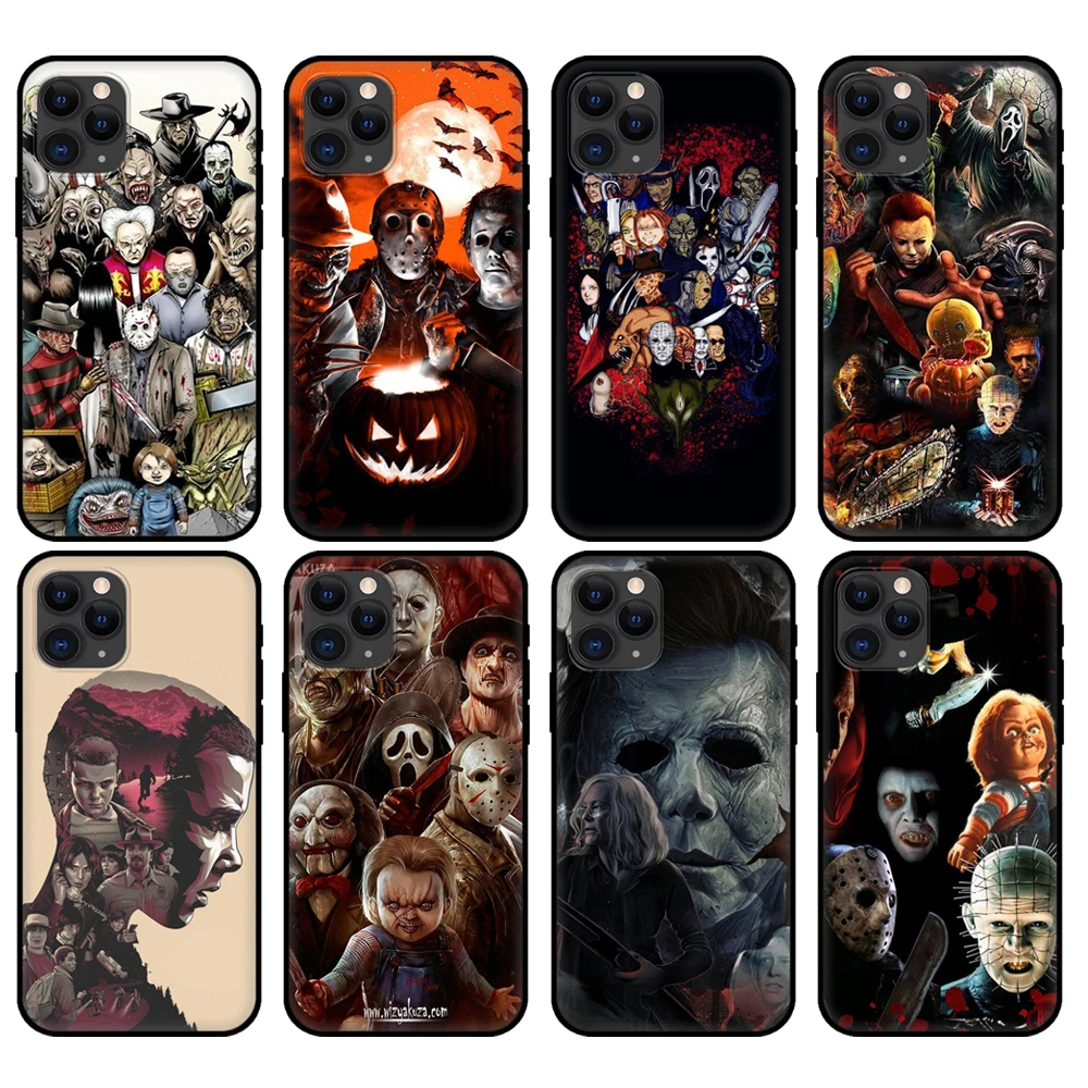 Custodia In Tpu Nero Per Iphone 5 5S Se 2020 6 6S 7 8 Plus X 10 Xr Xs 11 12 Mini Pro Max Cover Posteriore Film Horror Icon