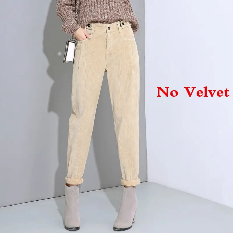 beige no velvet Осенне-зимние вельветовые штаны-шаровары с высокой талией, женские свободные черные брюки больших размеров, женские длинные бархатные брюки C5803 - Цвет: beige no velvet