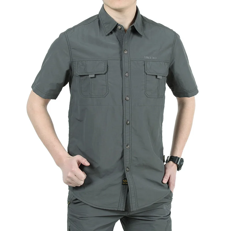Tactical Shirt Short-Sleeve Collar Outdoor Quick-Dry Summer Men Fishing-Clothing Hiking