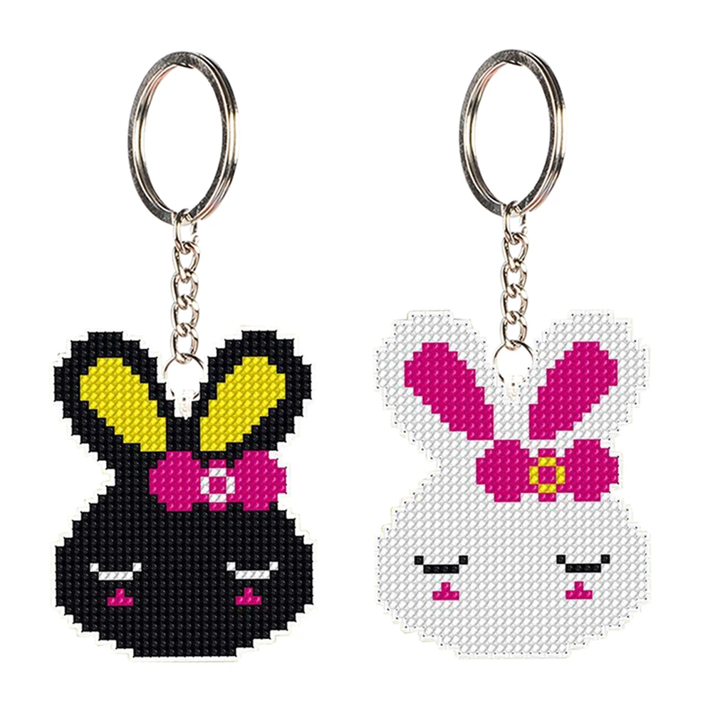 刻印diy漫画のウサギの手作りクラフトビーズクロスステッチキーホルダープリント刺繍刺繍キーリングパレットキットメイクアップ Beaded Cross Stitch Aliexpress