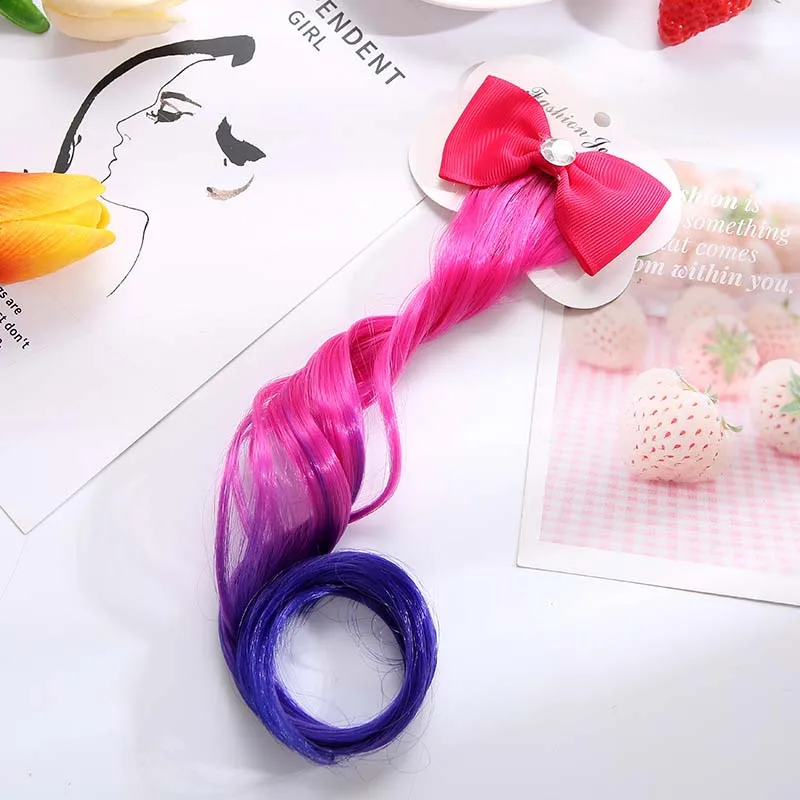 Cute Children Gradient Bow Hair Clips Headdress Ponytail Hair Ropes Baby Girls New Colorful Wig Pigtail Elastic Kids Headwear baby essential  Baby Accessories