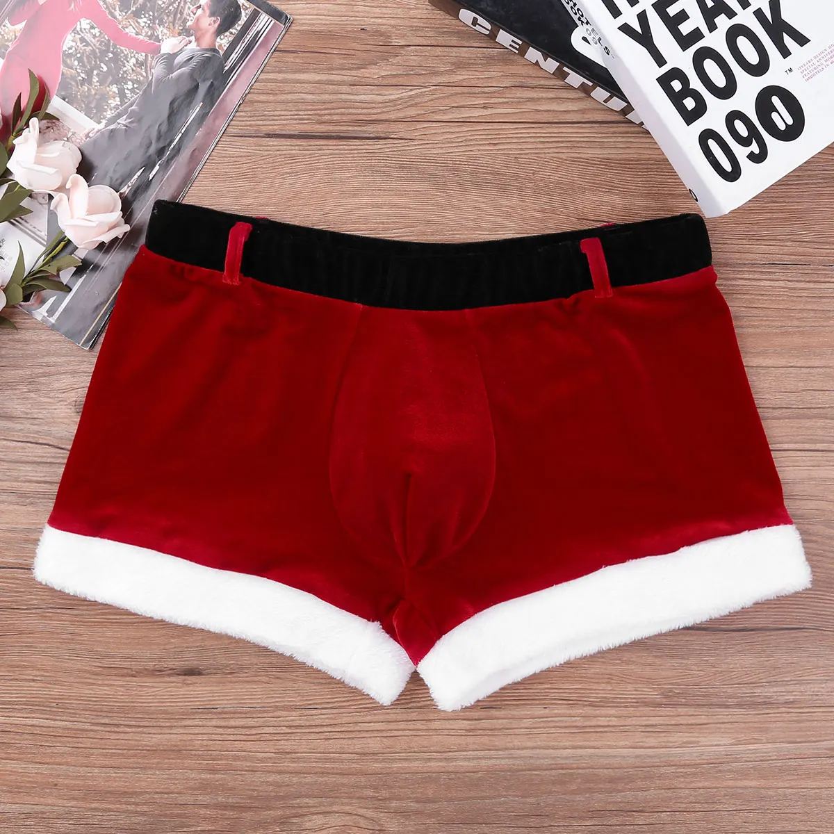 Men's Boxer Shorts Christmas Underwear Red Velvet Santa Cosplay Party