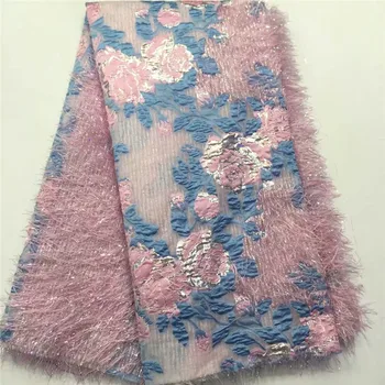 

Brocade Lace Tassels Fabric pink French Wedding Dress Latest Nigeria Cotton Embroidery White Good Price With Stones New