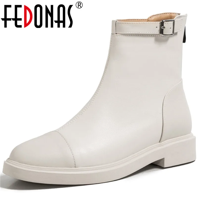 Shoes Woman Boots Thick-Heels FEDONAS Designer Hot-Sale Winter Zipper Female Concise