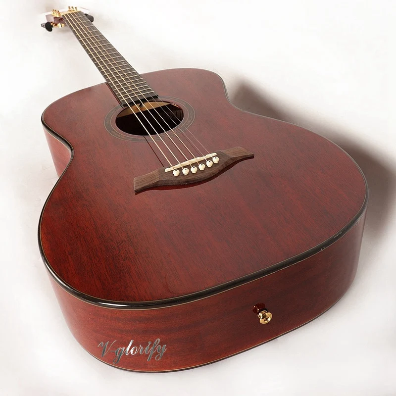 Полностью из красного дерева 41 дюймов Электрическая Акустическая гитара глянцевый полный размер электрическая западная гитара 6 струн народная гитара