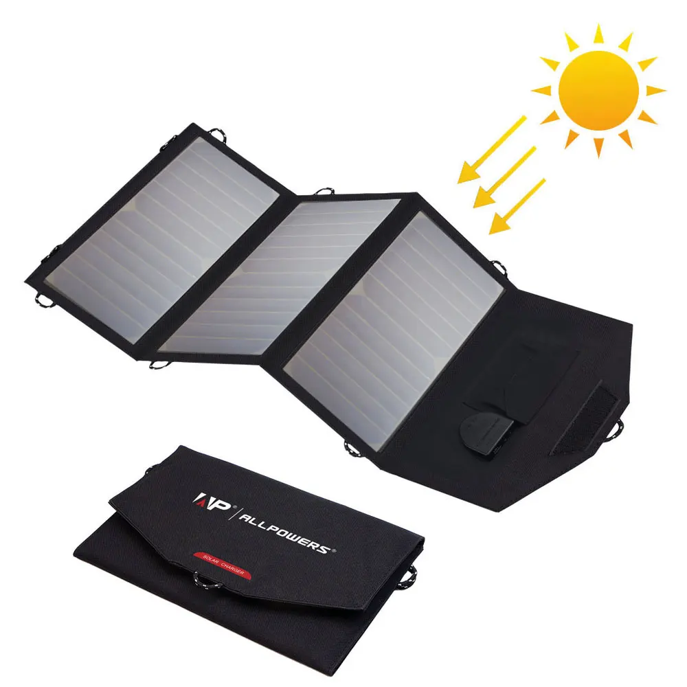 Caricabatterie Per Pannello Solare Allpowers 5V 18V 21W Ricarica Solare Per Telefono Power Bank Drone 12V Batteria Per Auto Proiettore Power Station E