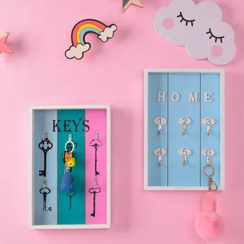 

MDF 30X20CM Wall Mounted Key Holder Wooden Key Hanger With 6 Hook Home Ornaments Home Accessories