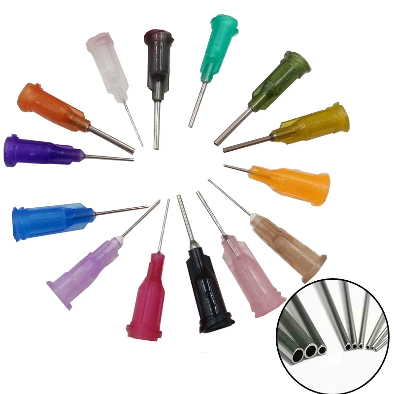 Dispensing Needle 50pcs 12mm Precision Tips Liquid Dispenser Syringe Needles Tips 304 14G-30G Gauge Glue Dispensing