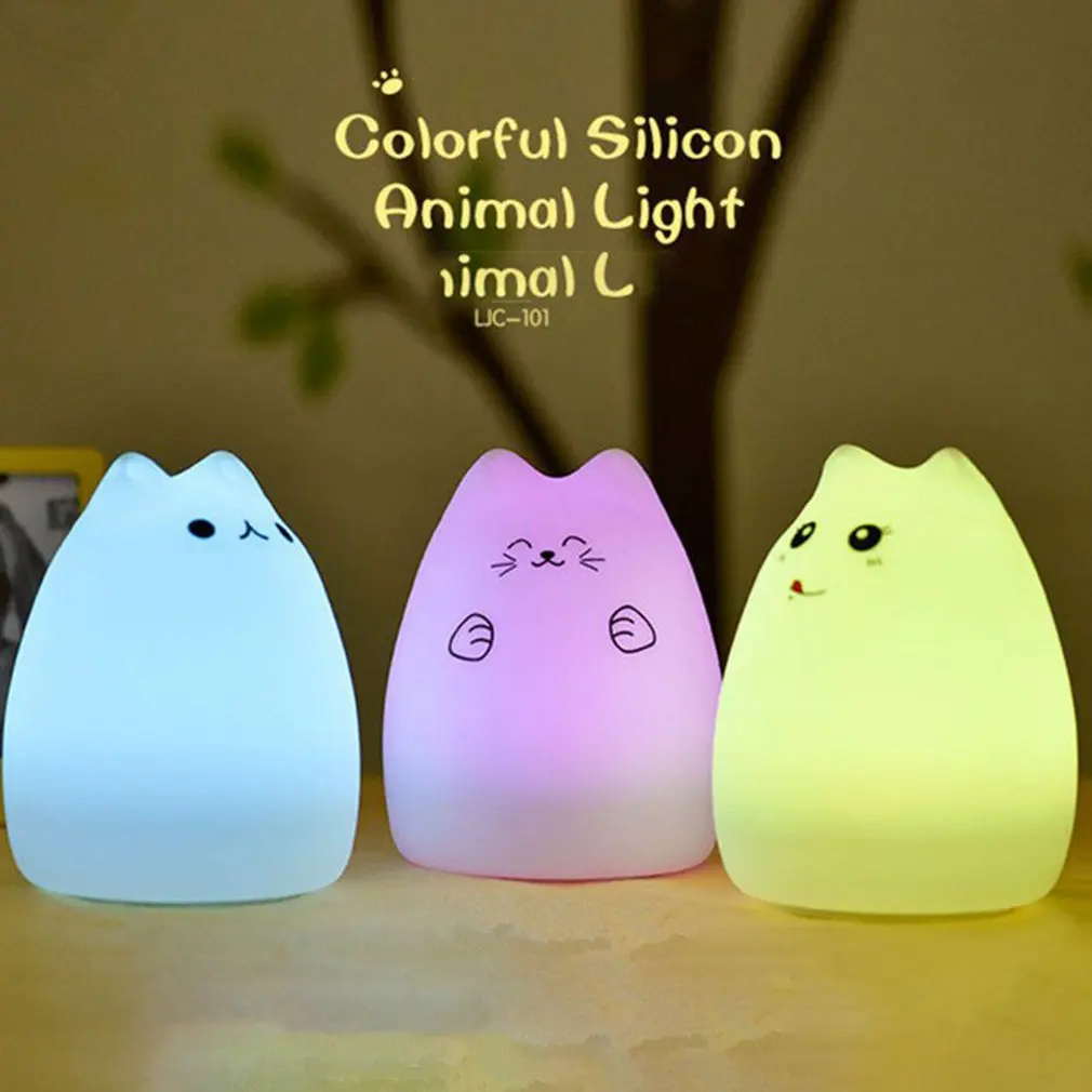 Cutely USB Перезаряжаемый СВЕТОДИОДНЫЙ цветной ночник в виде животного, кота, силиконовый мягкий дышащий мультяшный Детский Светильник