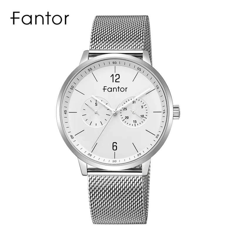 Fantor мужские часы с хронографом Роскошные повседневные брендовые сетчатые Стальные кварцевые наручные часы водонепроницаемые часы для мужчин relogio masculino