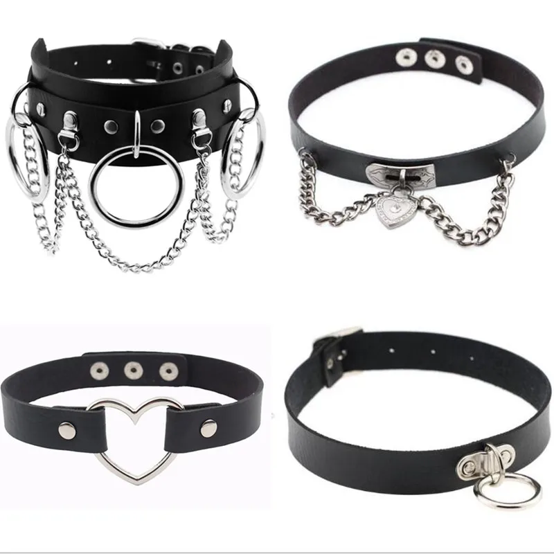 Fashion cosplay Harajuku Punk Rock Gothic necklace Sexy PU Leather Heart Round Spike Collar Choker Necklace Body Accessories