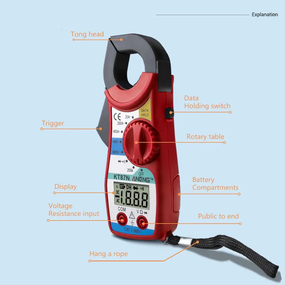 KT87N цифровой Ампер клещи мультиметр NCV токовые клещи Вольтметр Амперметр 600A AC/DC ток Ома тестер напряжения