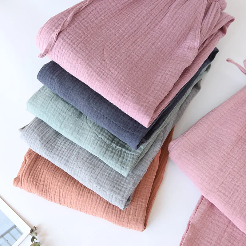 Japanese-style New Spring And Summer Women's Trousers 100% Cotton Crepe Cloth Large Size Color Tie Pants Casual Pants Home Pants