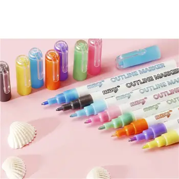 

Self-outline Metallic Markers, 8pcs Double Line Pen BuIIet Journal Pens & Colore