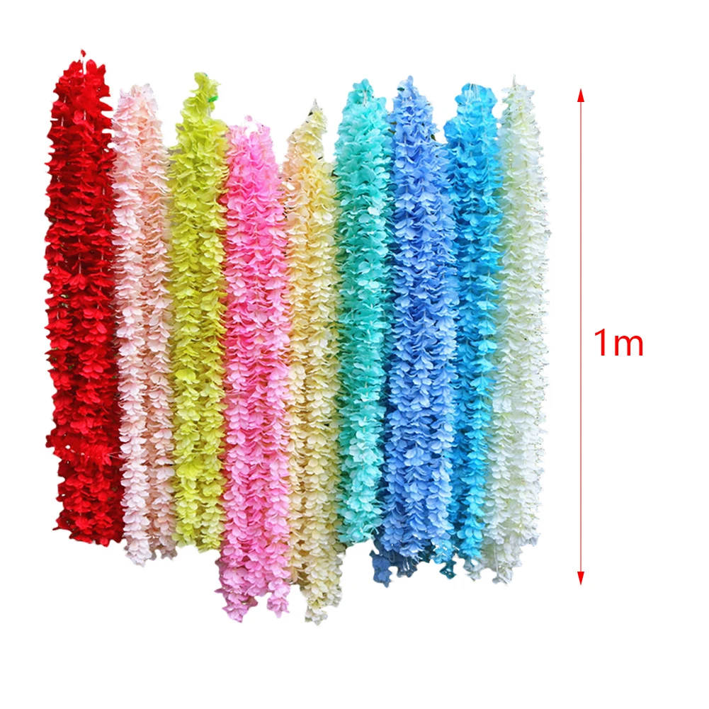 10pcs 1m Decorative Rattan Holiday Artificial Flower Vine DIY Basket Wedding Wisteria Hydrangea Square Arch Wall Hanging String