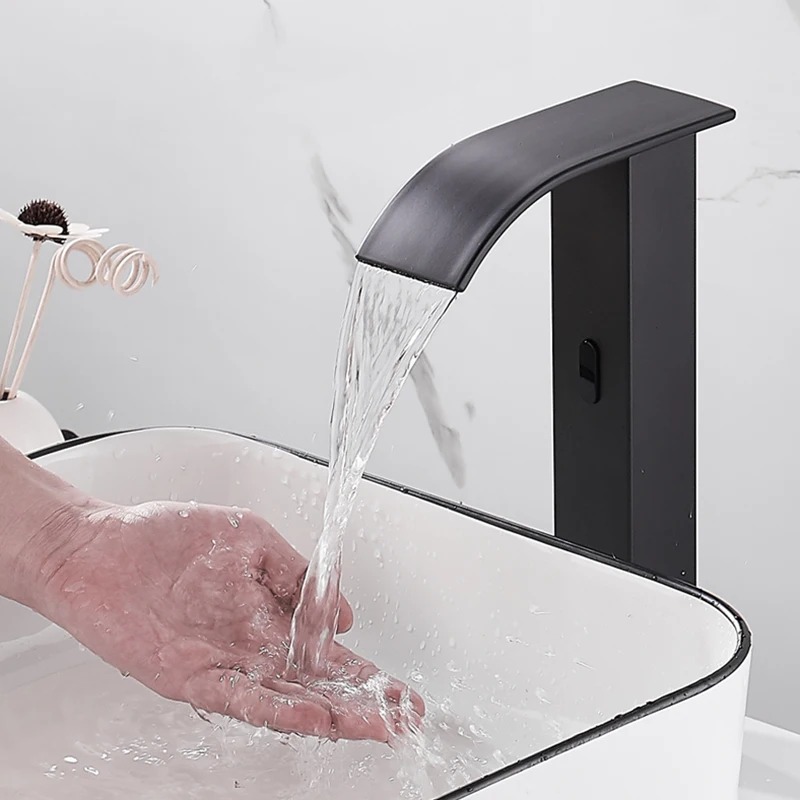 US $69.00 Smart Sensor Waterfall Basin Faucet Automatic Sensor Faucet Touchless Sink Basin Hot Cold Water Mixer Crane Bathroom Faucet