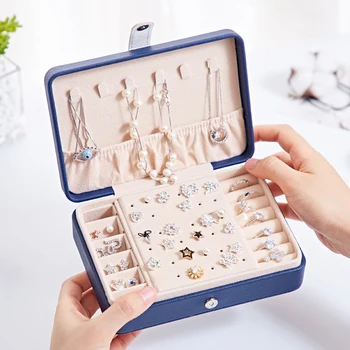

Fast Shipping PU Leather Jewelry Box Portable Fresh and Simple Earrings Bracelet Ring Necklace Jewelry Multiple Storage Case