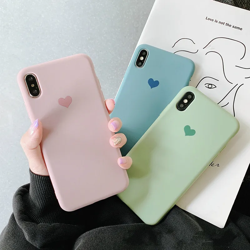 Силиконовый матовый чехол с сердечками для Iphone X XR XS MAX 7 8 6 6S Plus милый мягкий