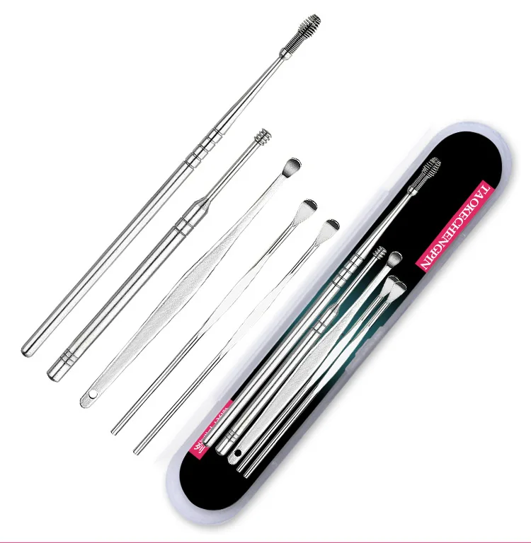 

5pcs/set Ear Wax Pickers Stainless Steel Earpick Wax Remover Curette Ear Pick Cleaner Ear Cleaner Spoon Care Ear Clean Tool