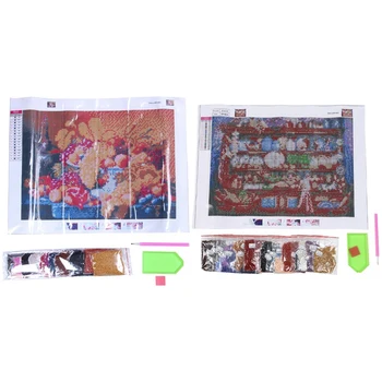

2 Set Diamond Painting Full Square Diamond Embroidery Kitchen Wall Decoration - Cupboard Food & Fruit