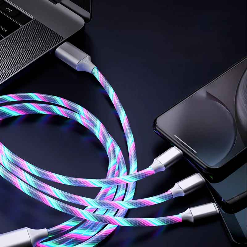 

3 in 1 Streamer USB Charger Bright Cable Multicolor Luminous Mobile phone Lighting Cable For iphone X Micro USB Type C 3in1 Cord
