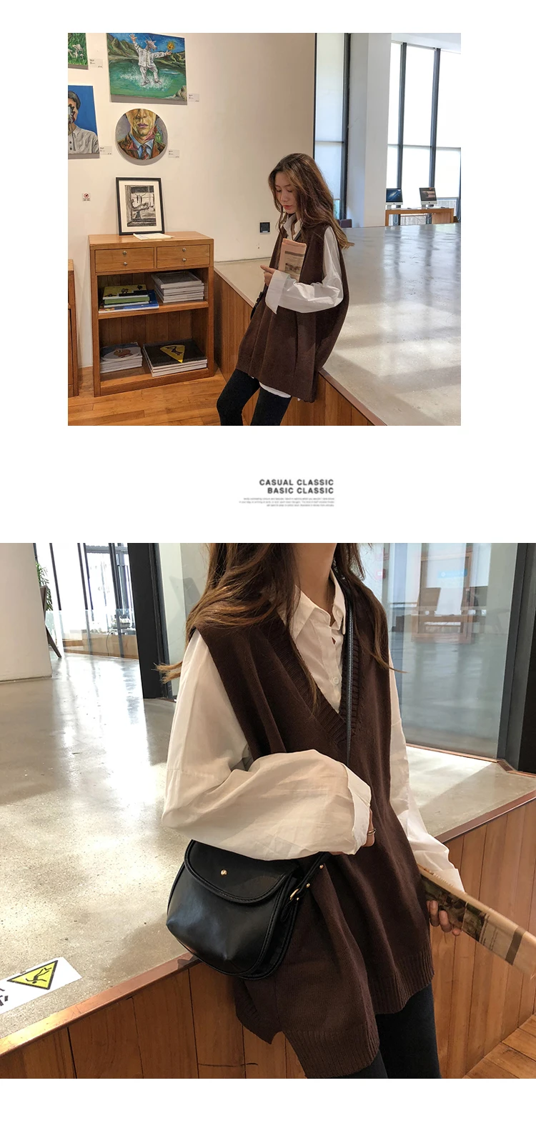 Корейский жилет женский осенний элегантный студенческий пуловер с v-образным вырезом вязаный Топ Верхняя одежда жилет Collge