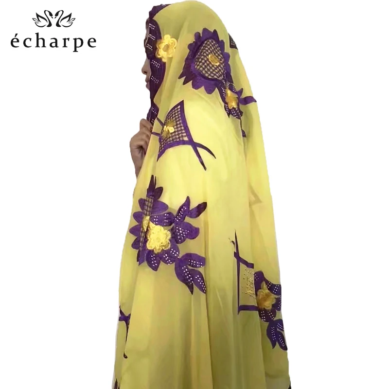 2019 New African Women Scarfs muslim embroidery soft chiffon big scarf for shawls wraps pashmina women scarf EC158