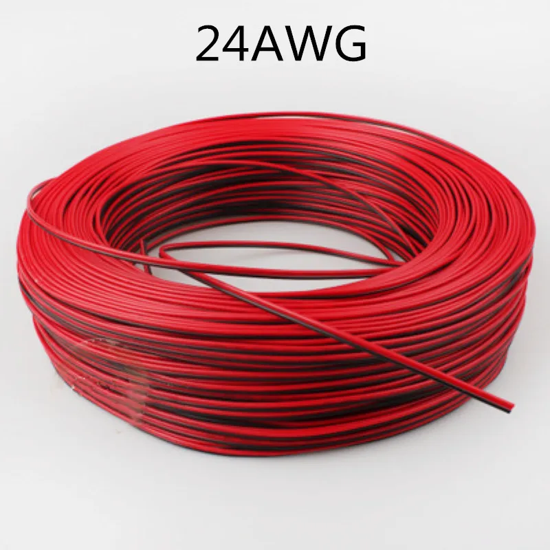 24AWG 10 метров 18/20/22/24 Gauge AWG 2 контактный провод из бескислородной меди ПВХ изоляцией расширение для светодиодов ленточный кабель красные, черные провода - Цвет: 24AWG