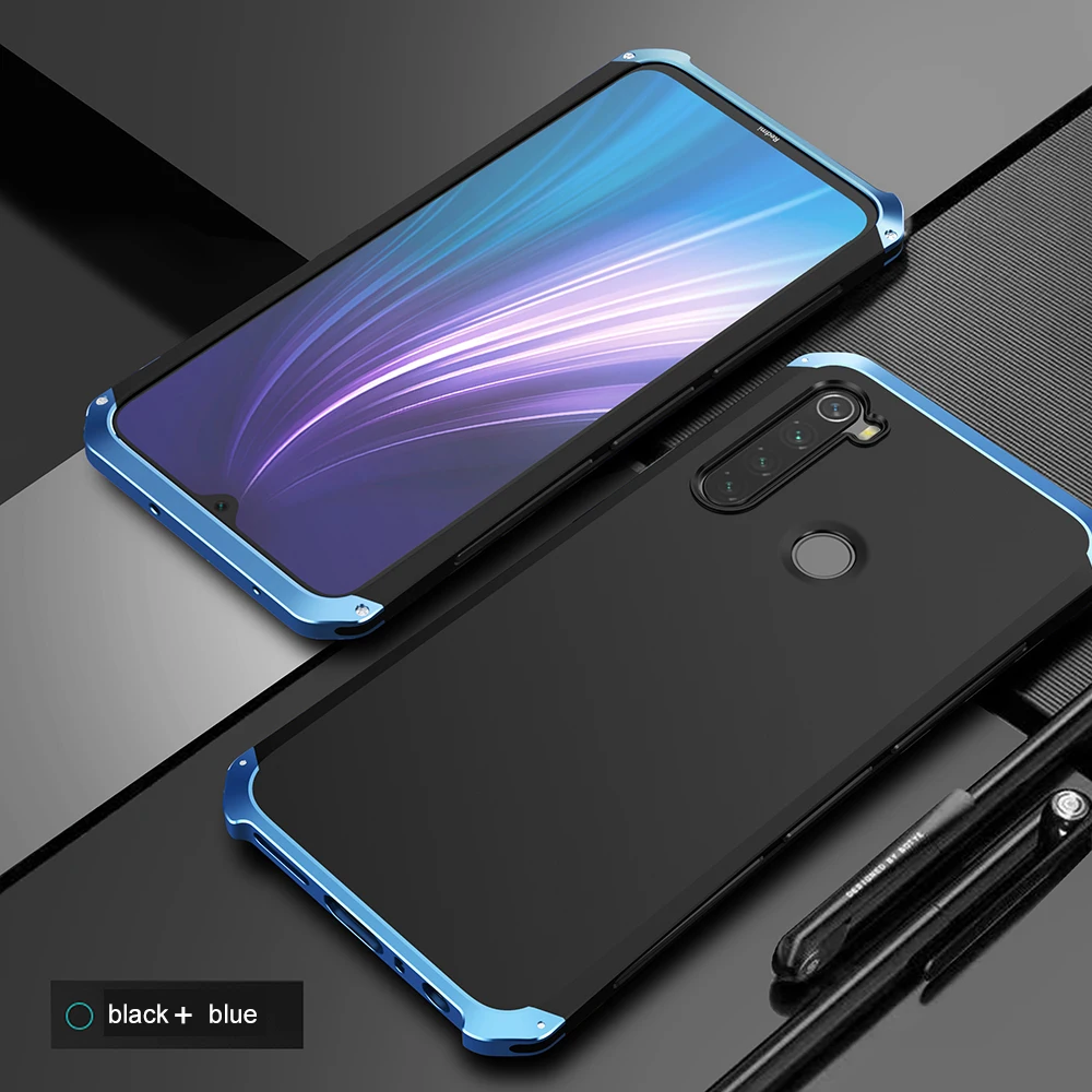 Металлический чехол для XiaoMi RedMi Note 8 жесткая сверхпрочная алюминиевая рамка для XiaoMi RedMi Note 8 Note8 XioMi защитная задняя крышка - Цвет: Black Blue