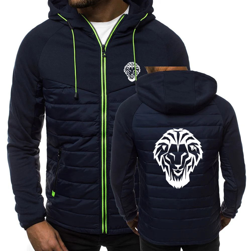 Men's Autumn Winter Color Block Zipper Hooded Jacket