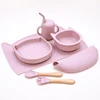 Cartoon Animal Silicone Tableware Child Feeding Set Baby Training Meal Strong Suction Food Grade Silicone BPA Free Baby Shower 1