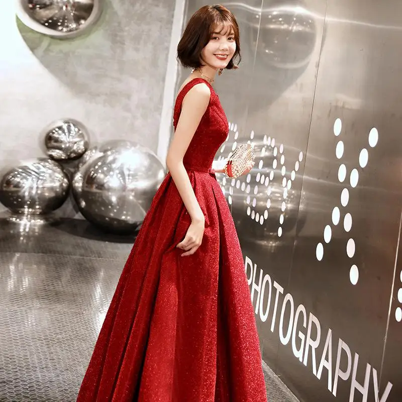 Red-Classic-Women-Toast-Clothing-Slim-V-Neck-Dress-Summer-NEW-Bridesmiad-Party-Gowns-Vestidos-Elegant