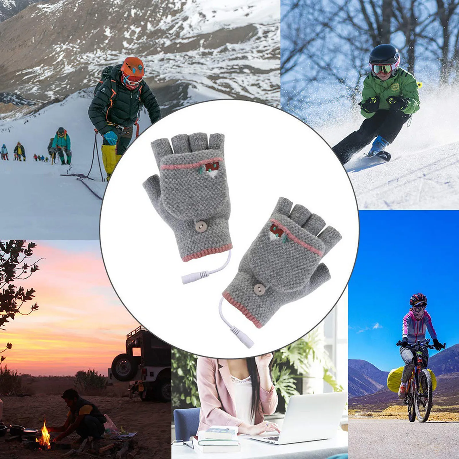 2020 New Laptop Women Men USB Heated Mitten Full&Half Finger Winter Warm Knit Hand Gloves