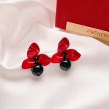Новые модные сетчатые красные серьги с большим красным цветком элегантные темпераментные женские ювелирные изделия