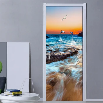

Sea and Sky Horizon Dolphin and Bird Home Scenery Decoration Decal Bedroom Living Room Door Sticker Waterproof 2 Pieces Set